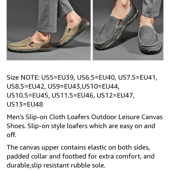 CASMAG Men's Casual Cloth Shoes Canvas Slip on Loafers Size 48 (US 13) - Picture 8 of 8